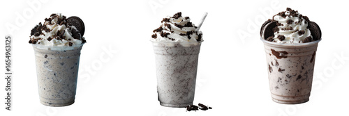 Bright close-up of a delicious oreo milkshake on transparent background