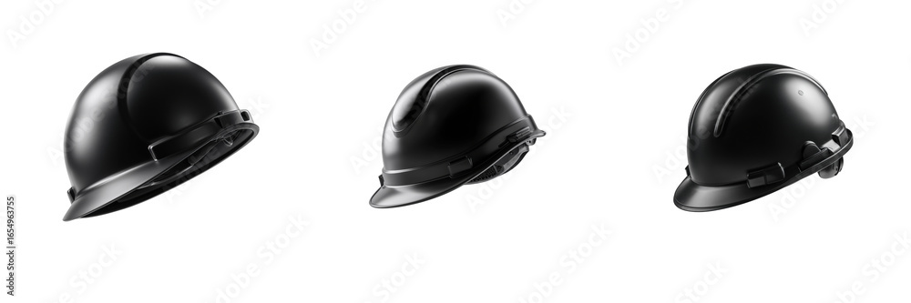 Obraz premium Safety gear display black hard hats in industrial setting studio view on transparent background