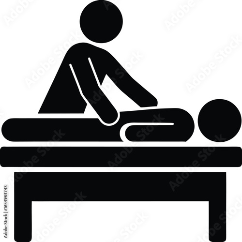 Stick Figure Massage Therapy Session Depicts Relaxation and Wellness with Bodywork on Table and Masseuse
