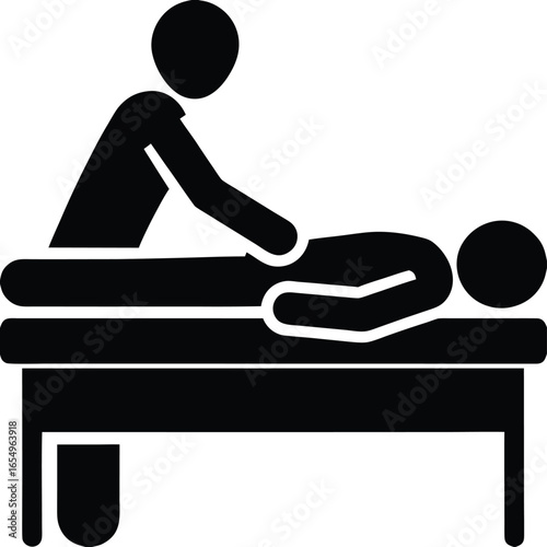 Stick Figure Massage Therapy Session Depicts Relaxation and Wellness with Bodywork on Table and Masseuse