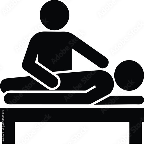 Stick Figure Massage Therapy Session Depicts Relaxation and Wellness with Bodywork on Table and Masseuse