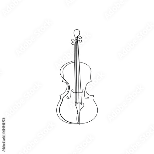 Minimalist single line drawing a cello with strings tuning pegs Continous line violin