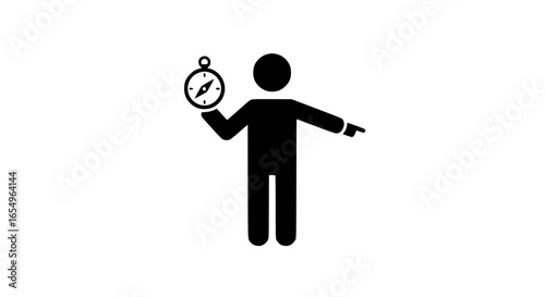 Person pointing at compass direction