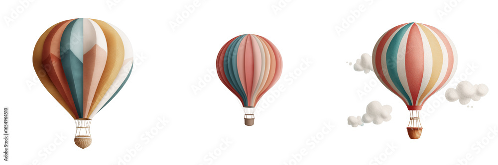 Naklejka premium Colorful hot air balloons soaring in the sky scenic view on transparent background