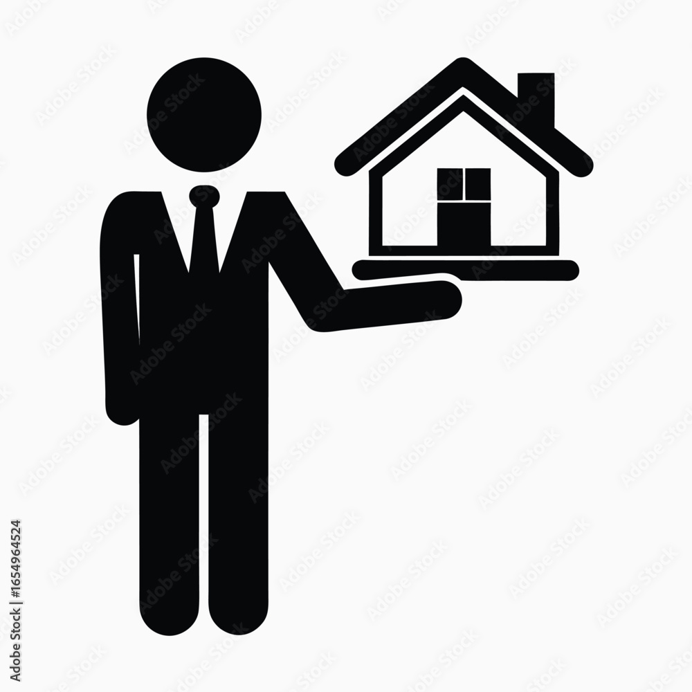 Real Estate Agent Symbol Presenting a House For Sale or Renting Represented With an Elegant and Minimalist Black and White Design Real Estate Agent Symbol Presenting a House For Sale or Renting Represented With an Elegant and Minimalist Black and White Design