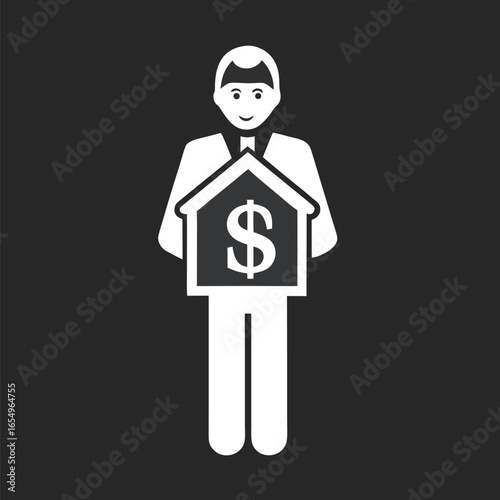 Real Estate Agent with Property and Dollar Sign Promoting Profitable Investments and Financial Growth in the Housing Market