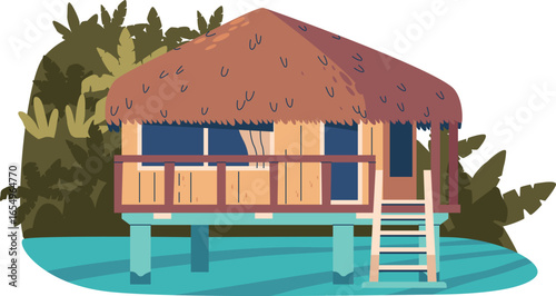 Beach house on water vector illustration