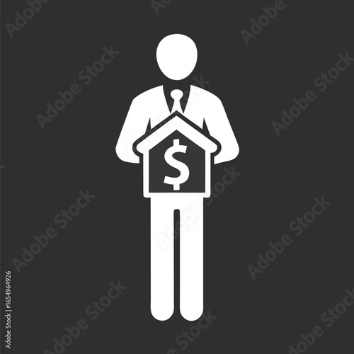 Real Estate Agent with Property and Dollar Sign Promoting Profitable Investments and Financial Growth in the Housing Market