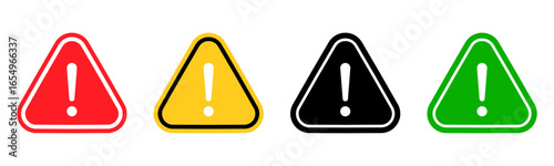 Safety Warning Symbols: A comprehensive set of warning symbols, each a striking triangle enclosing an exclamation mark, representing alerts for diverse hazards and safety warnings. 