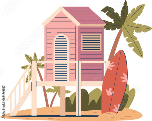 Wooden house on sand beach