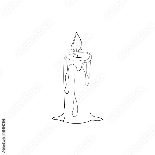 A single line drawing a melting candle with a flame Continous line dripping