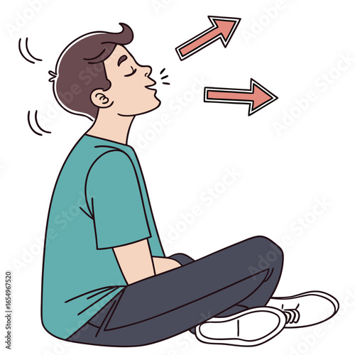 Man Practicing Deep Breathing Meditation Vector Illustration
