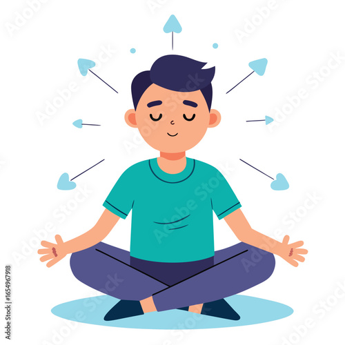 Man Practicing Deep Breathing Meditation Vector Illustration
