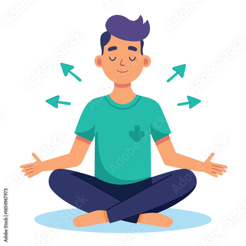 Man Practicing Deep Breathing Meditation Vector Illustration
