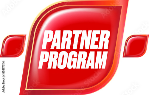 Partner program red button isolated on white background. Partner program banner and symbol. Affiliate program icon. Business partnership banner