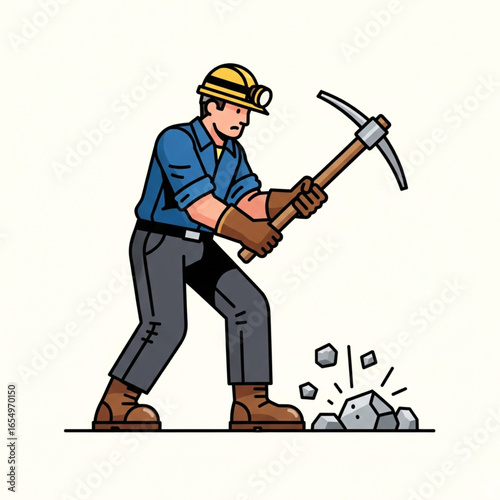 mine worker vector icon, cartoon illustration of a man with a hammer