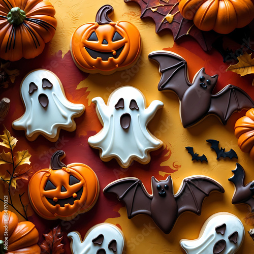 Halloween Cookies in Pumpkin, Ghost, and Bat Shapes