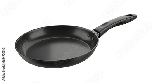 Classic black nonstick frying pan with a long sturdy handle shown empty from a high angle.
