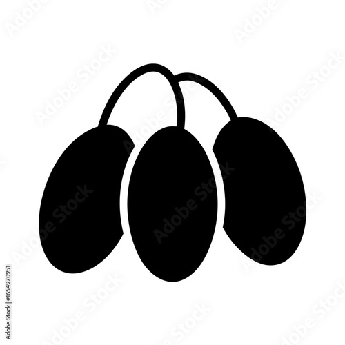 Three olives tightly bunched together on one branch minimalist black design