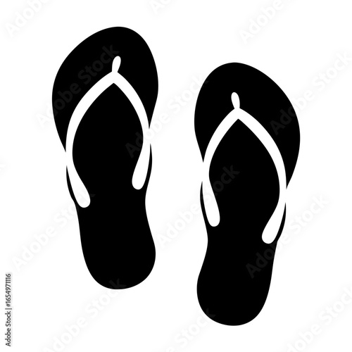 Simple black and white flip flops symbol of summer vacation relaxation