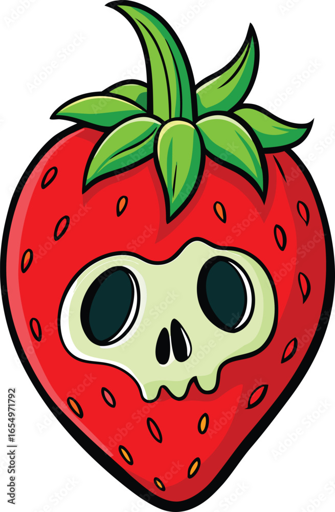 Obraz premium Bright Red Strawberry Vector Illustration with Green Leaves and Seeds Design