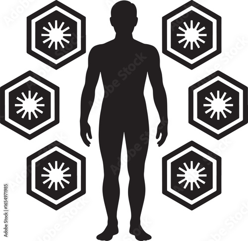 Humanity's Blueprint A Silhouette Surrounded by Hexagons Representing Structure and Existence