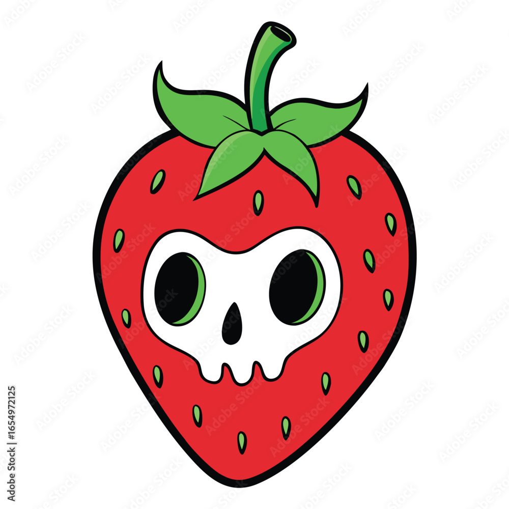 Obraz premium Bright Red Strawberry Vector Illustration with Green Leaves and Black Seeds