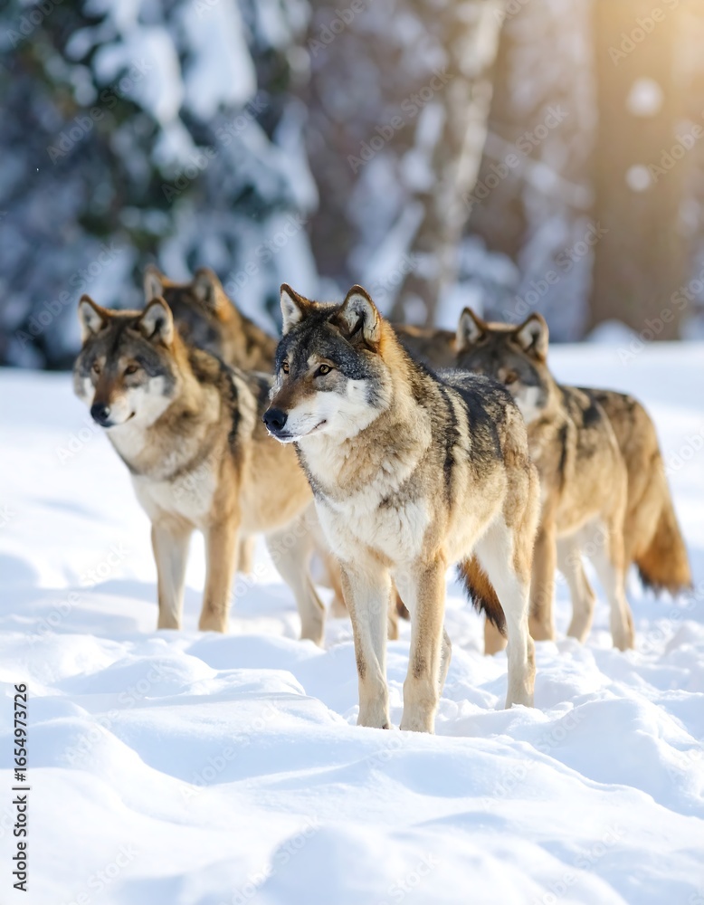 Obraz premium Wolves in snowy forest