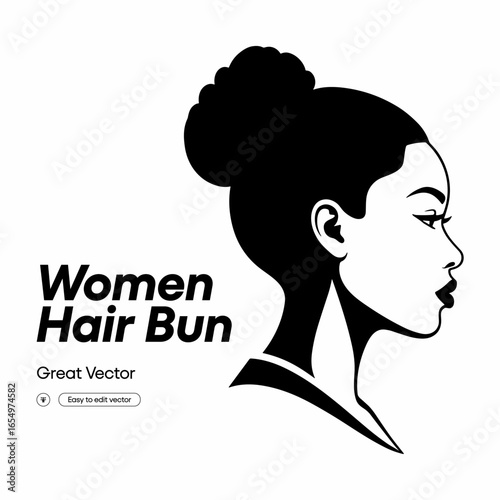 Woman with hair bun profile portrait with transparent background