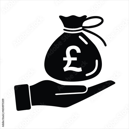 Hand Holding a Pound Bag Vector Icon on White Background

