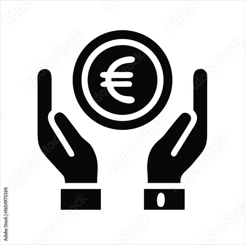 Hand Holding a Euro Coin Vector Icon on White Background

