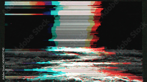 minimal VHS Distress , distorted high quality texture with glitch on black solid background.
