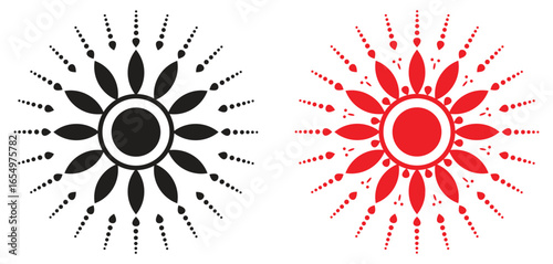 A stunning black and red sunburst mandala vector design with floral and tribal symmetry. Perfect for festival artwork, spiritual symbols, tattoo inspiration, and decorative graphic projects