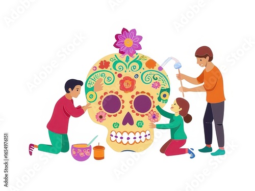 a group of people painting a skull