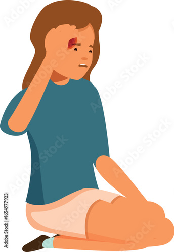 Young woman experiencing a severe headache, holding her head in pain while sitting down