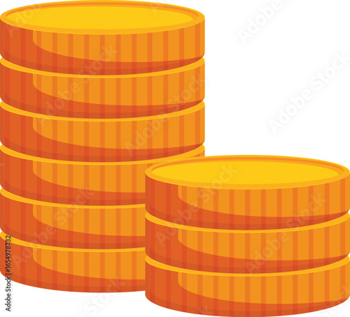Stacks of shiny gold coins symbolizing growing savings, successful investments, and wealth accumulation