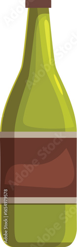 Refreshing green glass beer bottle with brown label, isolated on white