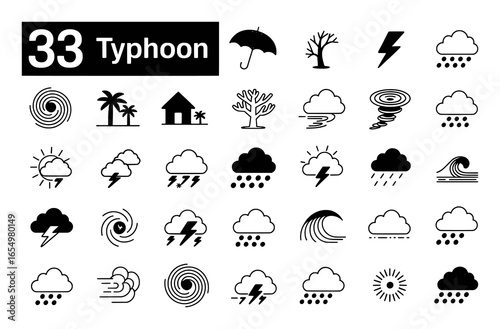 Comprehensive Set of Weather Icons Including Typhoons and Storms forecast hurricane