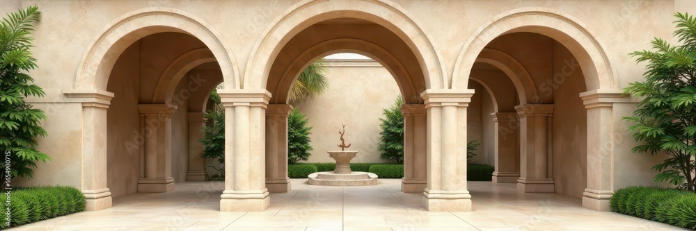 Naklejka premium Elegant beige stone & travertine archway, classic design , door, heritage