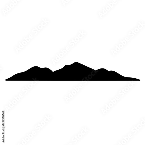 Silhouette of a mountain range against a white background with a flat base