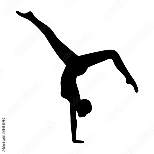 Silhouette of a gymnast in motion performing a handstand, skill and flexibility
