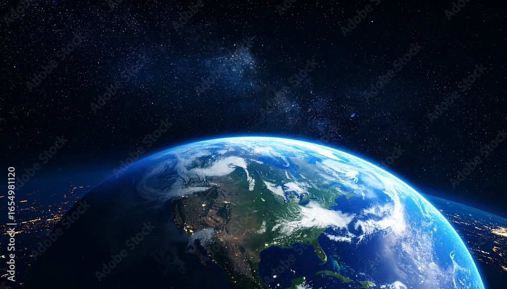 Fototapeta premium A breathtaking view of Earth from space, showcasing the planet's diverse landscapes and the vast expanse of the universe.