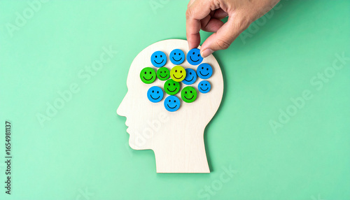 Hand Filling Silhouette Head with Happy Face Tokens