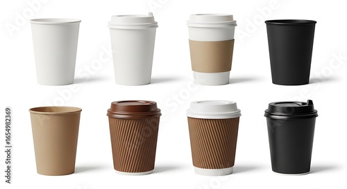 Wallpaper Mural Varied paper coffee cups displaying different colors and textures are shown on white surface Torontodigital.ca