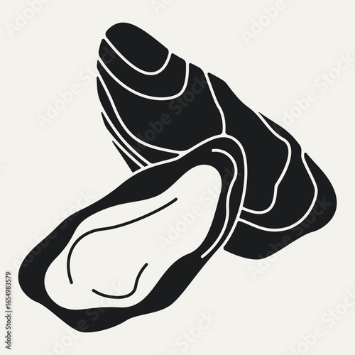 Oysters silhouette. Cartoon shellfish seafood icon flat style, delicious fresh mussels clam shells underwater marine gourmet food. Vector isolated illustration