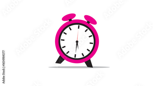 Pink Alarm Clock Vector Illustration. Retro Vintage Wake Up Timer in Flat Design