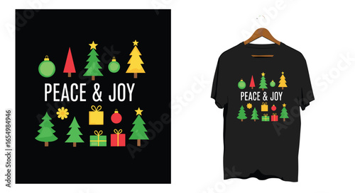 Festive Christmas Peace and Joy Holiday T Shirt