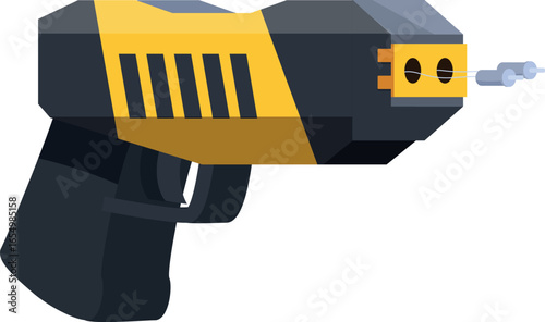 Yellow and black electroshock weapon firing two electric charges, self defense and personal safety device