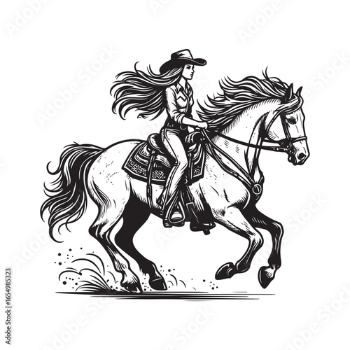 A Cowgirl Vector line art.	