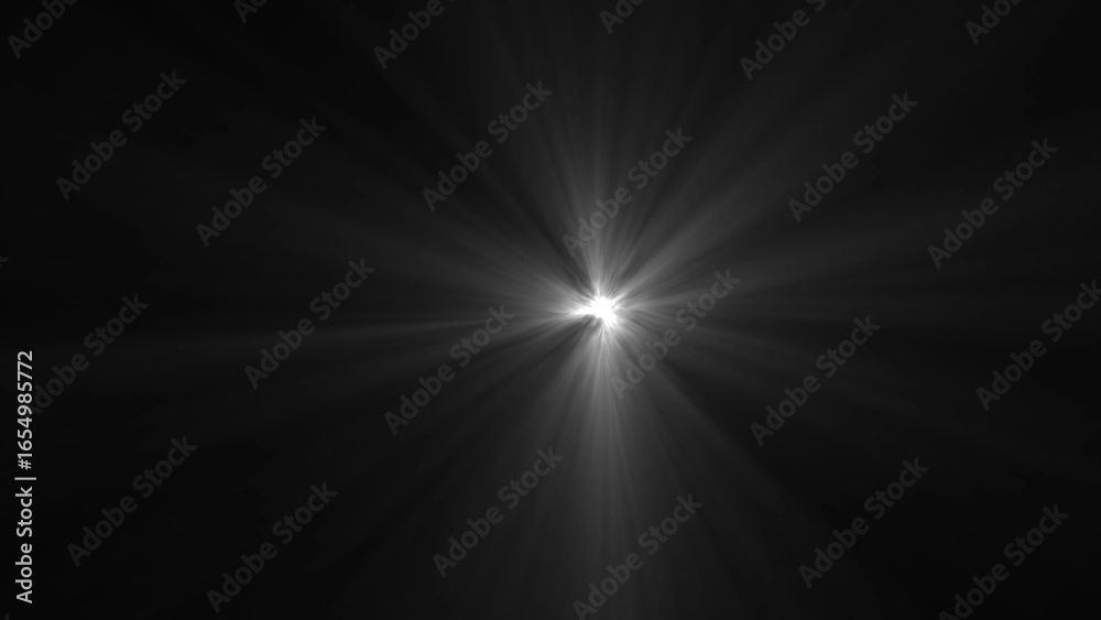 Obraz premium Bright white starburst light flare with radiating beams against a dark background